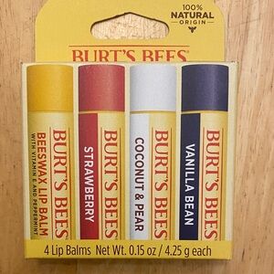 Burt's Bees Lip Balm set of 4 beeswax, coconut pear, strawberry & vanilla NWT